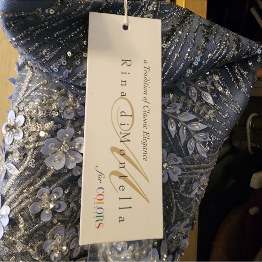 Elegant Blue Wedgewood mother of the Bride Gown with Floral Details - Picture 6 of 8